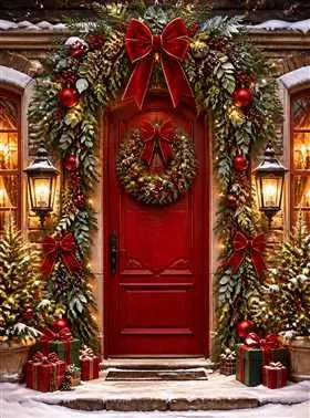 Fondo sublimado para eventos Puerta Roja Navideña