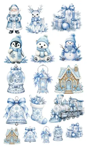 Diseño DTF Navidad Porcelana Azul