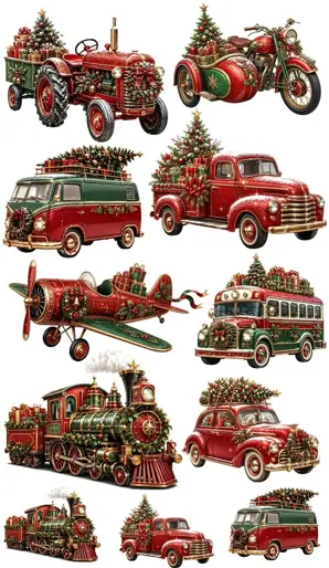 Diseño DTF Autos Navideños Vintage