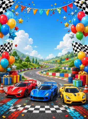 Fondo sublimado para eventos Cumpleaños Autos Deportivos