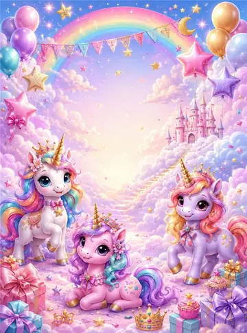 Fondo sublimado para eventos Cumpleaños Unicornios