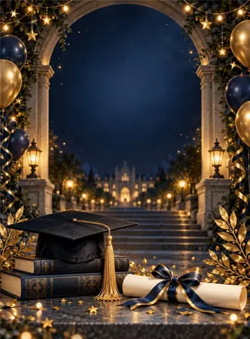 Fondo sublimado para eventos Arco Universitario Azul y Dorado