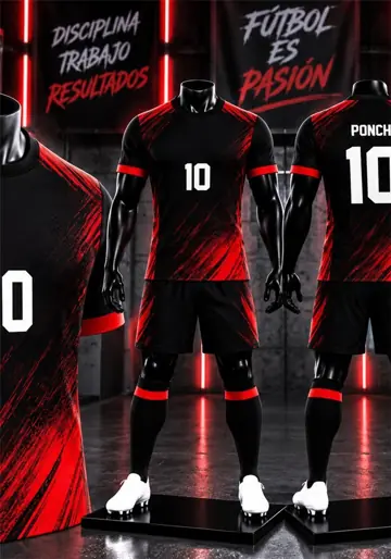 Uniforme deportivo sublimado Fuego Negro y Rojo