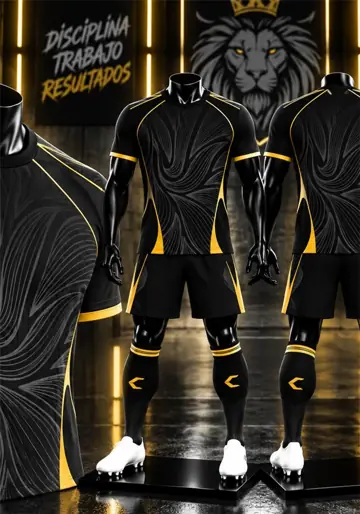 Uniforme deportivo sublimado León Dorado y Negro