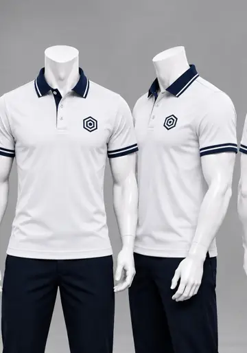 Uniforme corporativo sublimado Polo Blanco Cuello Azul