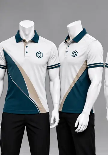 Uniforme corporativo sublimado Polo Blanco y Petróleo