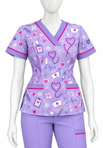 Uniforme corporativo sublimado Scrub Lila Corazones