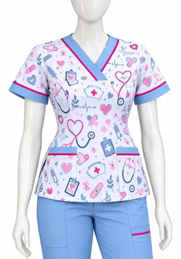 Uniforme corporativo sublimado Scrub Celeste Estetoscopios