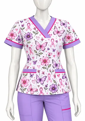 Uniforme corporativo sublimado Scrub Mariposas y Lazo Rosa