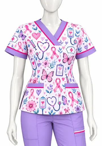 Uniforme corporativo sublimado Scrub Lazos Rosa y Mariposas