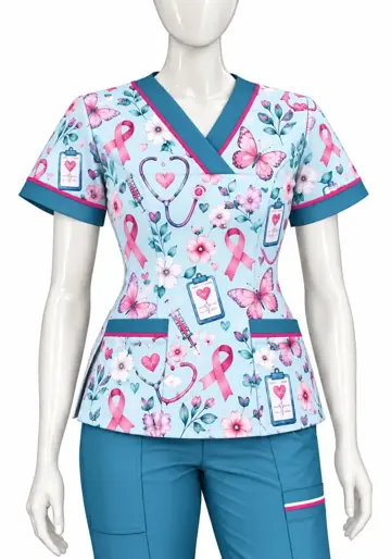 Uniforme corporativo sublimado Scrub Turquesa Mariposas