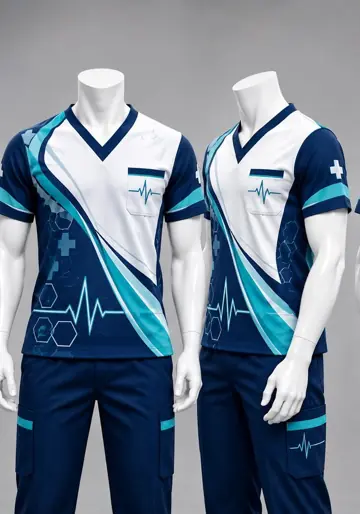 Uniforme corporativo sublimado Scrub Hombre Azul Pulso