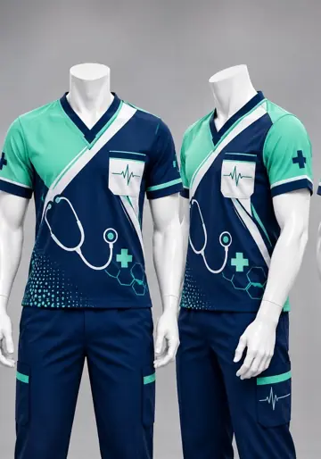 Uniforme corporativo sublimado Scrub Hombre Menta y Azul Marino