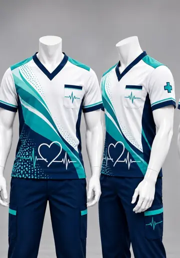 Uniforme corporativo sublimado Scrub Hombre Blanco Hojas