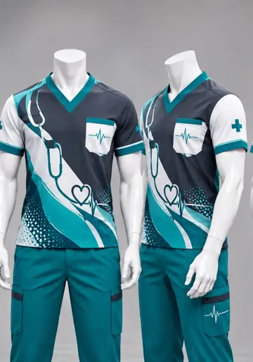 Uniforme corporativo sublimado Scrub Hombre Gris Estetoscopio