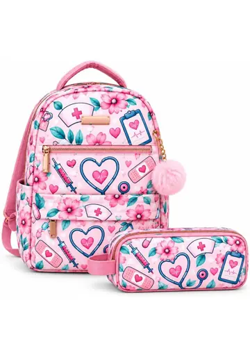 Maleta escolar sublimada Maleta Rosa Corazones Médicos