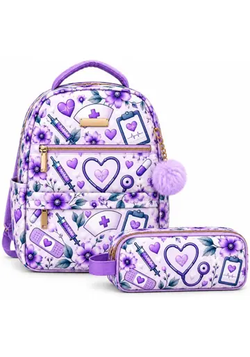 Maleta escolar sublimada Maleta Lila Corazones Médicos