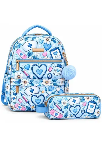 Maleta escolar sublimada Maleta Azul Corazones Médicos
