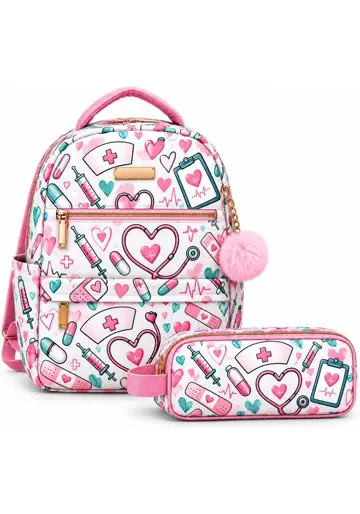 Maleta escolar sublimada Maleta Blanca Corazones Rosa