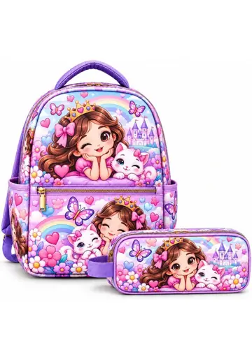Maleta escolar sublimada Maleta Princesa y Gatito