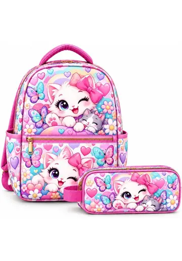 Maleta escolar sublimada Maleta Gatita Moño Rosa