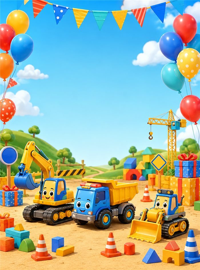 Fondo para eventos sublimado Cumpleaños Construcción