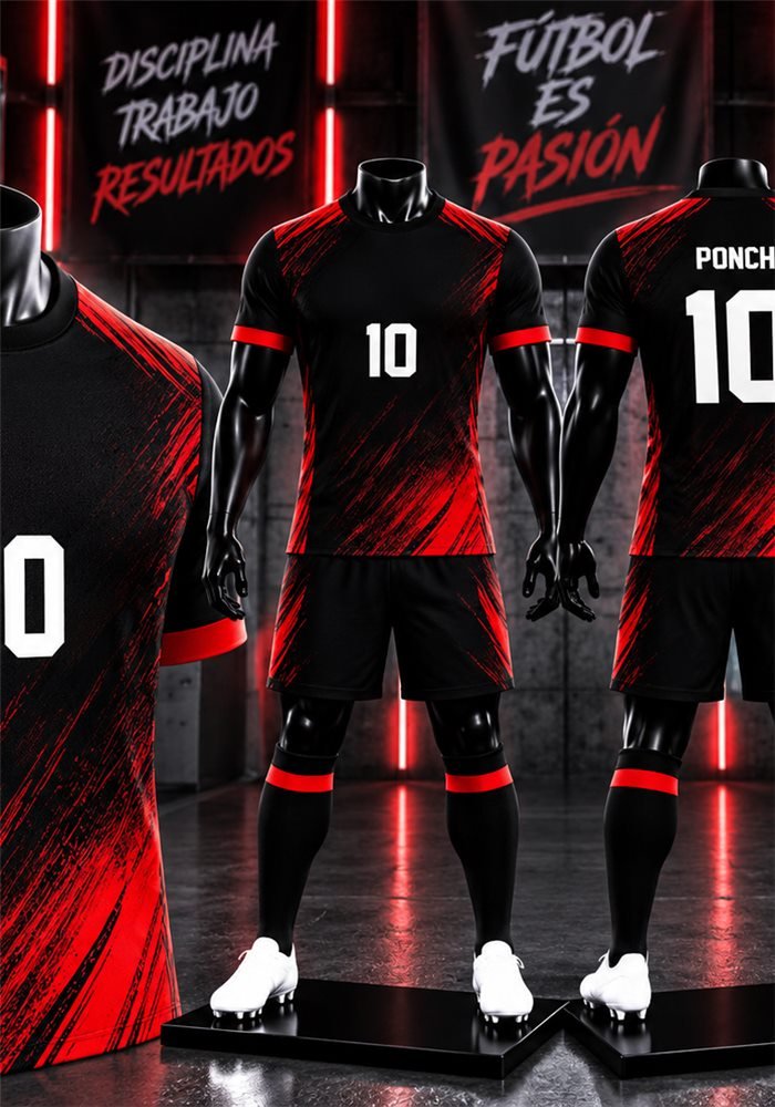Uniforme deportivo sublimado Fuego Negro y Rojo