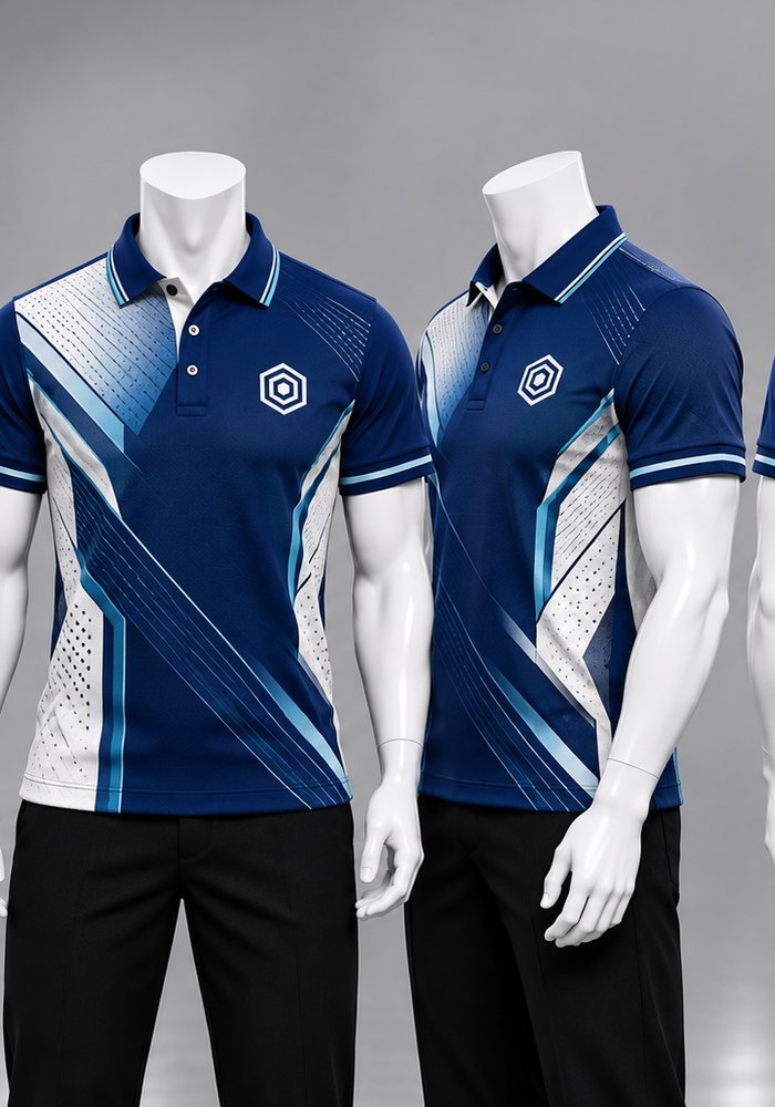 Polo corporativo sublimado Azul Geométrico