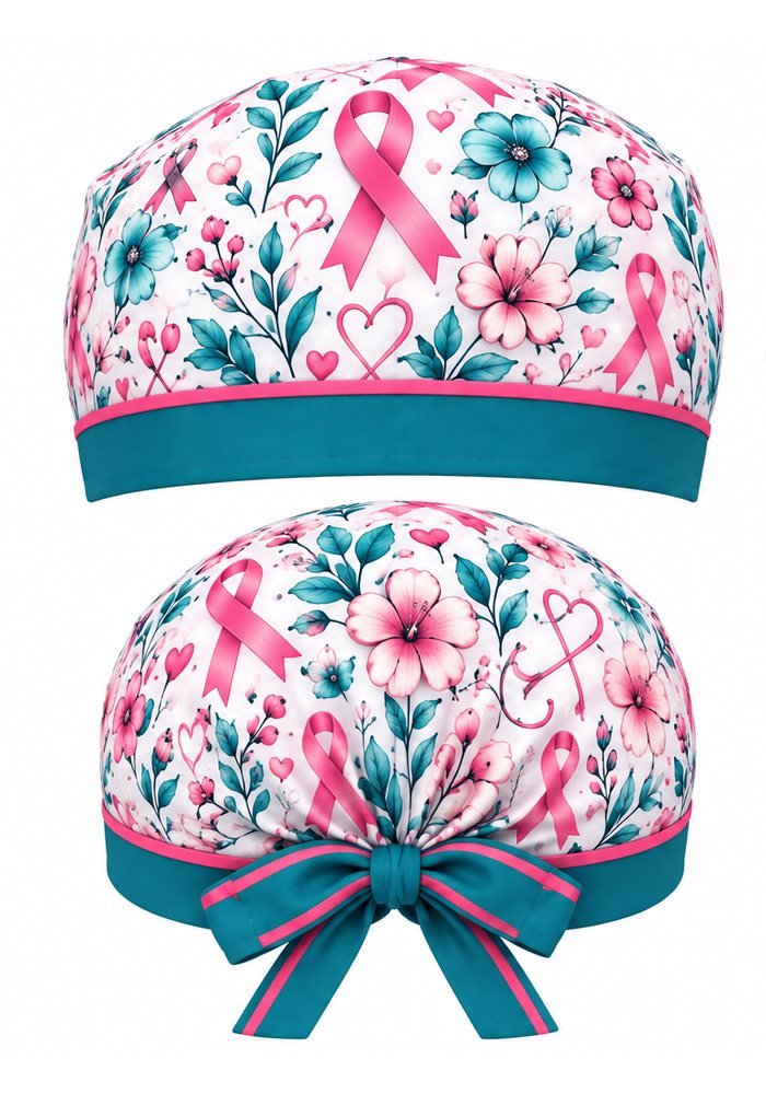 Gorro quirúrgico sublimado Flores Turquesa y Rosa