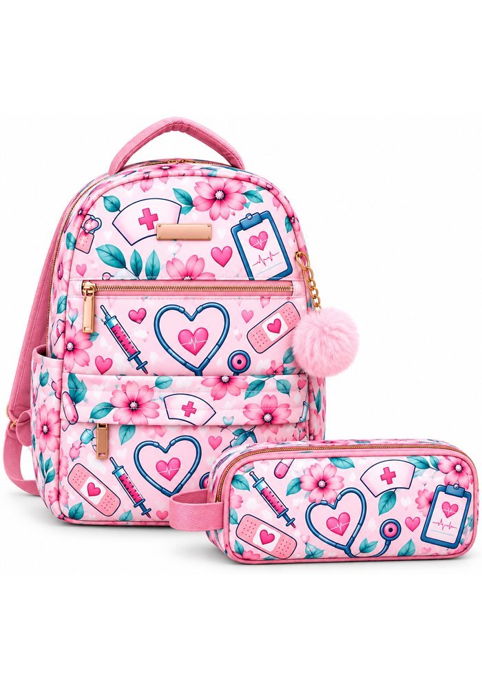 Maleta escolar sublimada Rosa Corazones Médicos