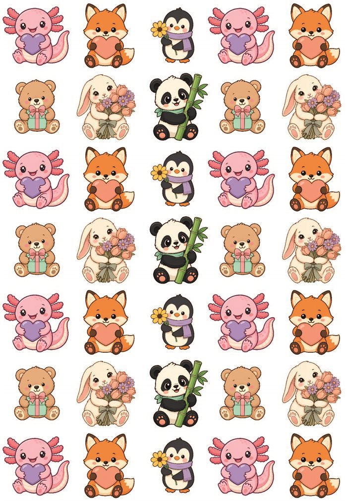 Diseño DTF Animalitos con Corazón