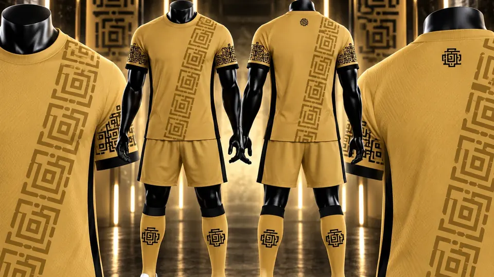 Uniforme deportivo dorado con patrón geométrico