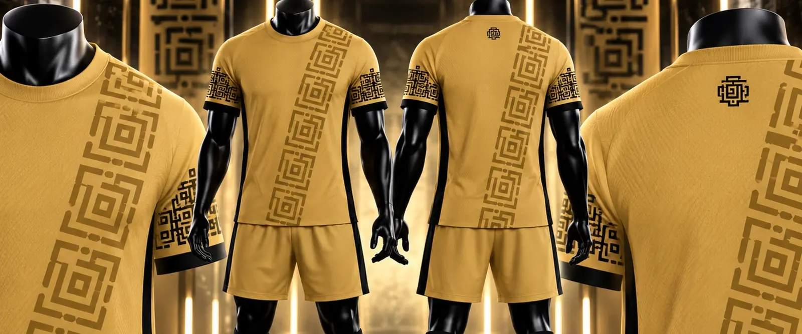 Uniforme deportivo dorado con patrón geométrico
