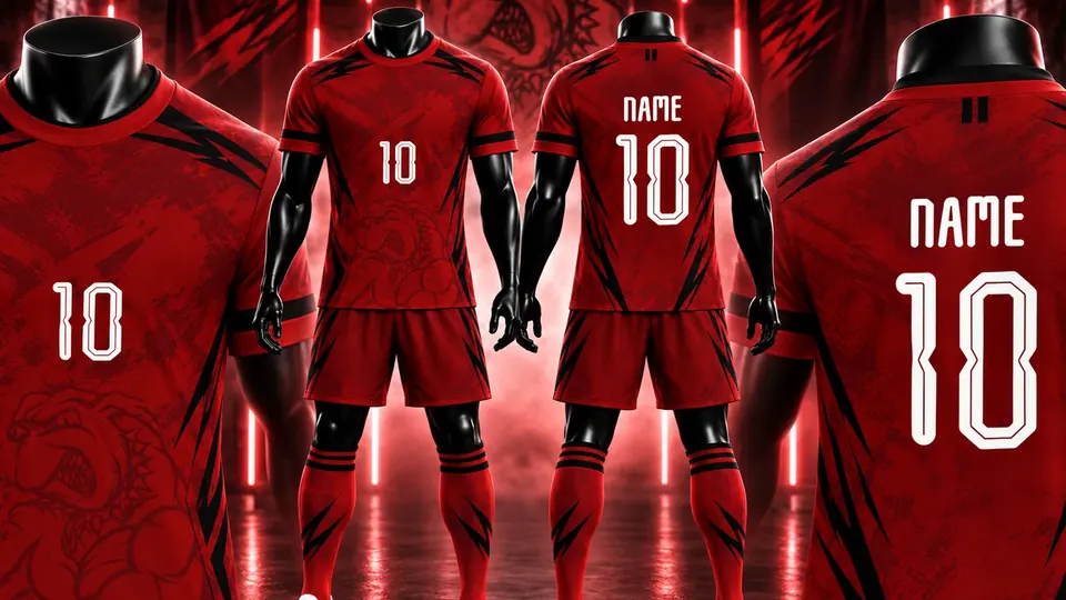 Uniforme deportivo rojo con diseño de bulldog