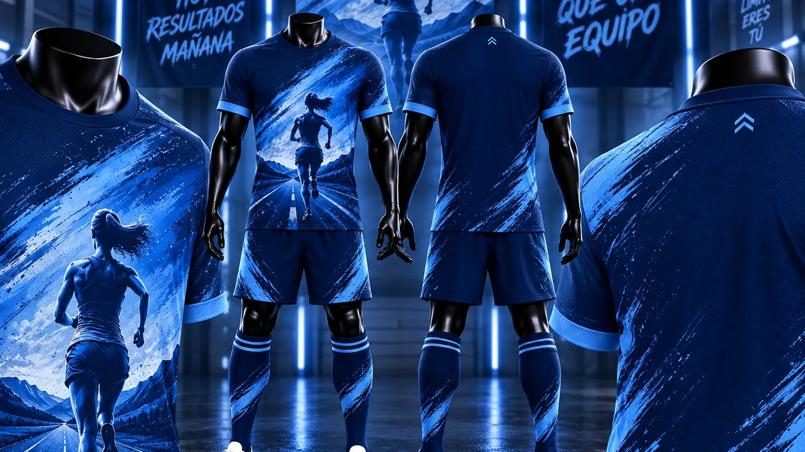 Uniformes textiles corporativos en azul sublimado