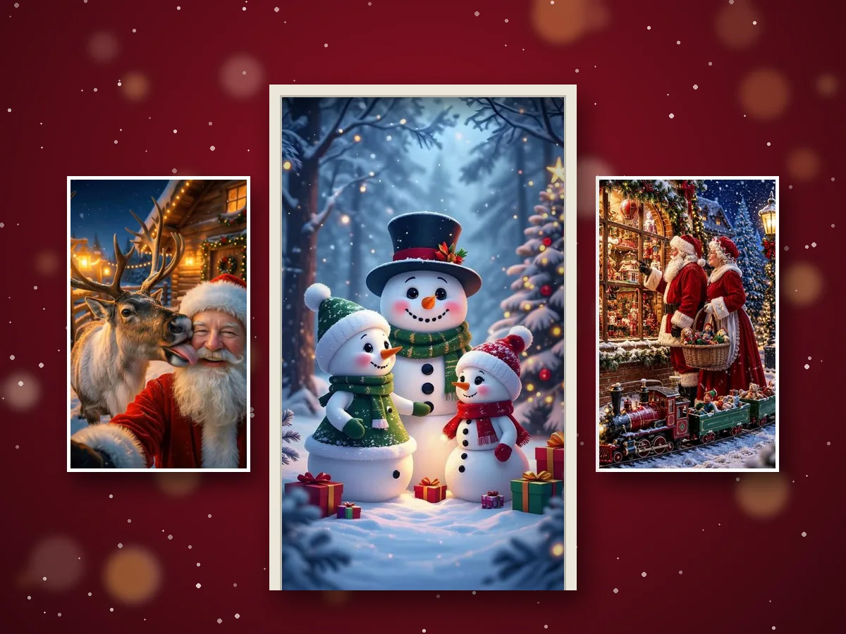 Cubrepuertas navideños sublimados de 78 cm por 2 m: muñecos de nieve, Santa con su reno y vitrina navideña