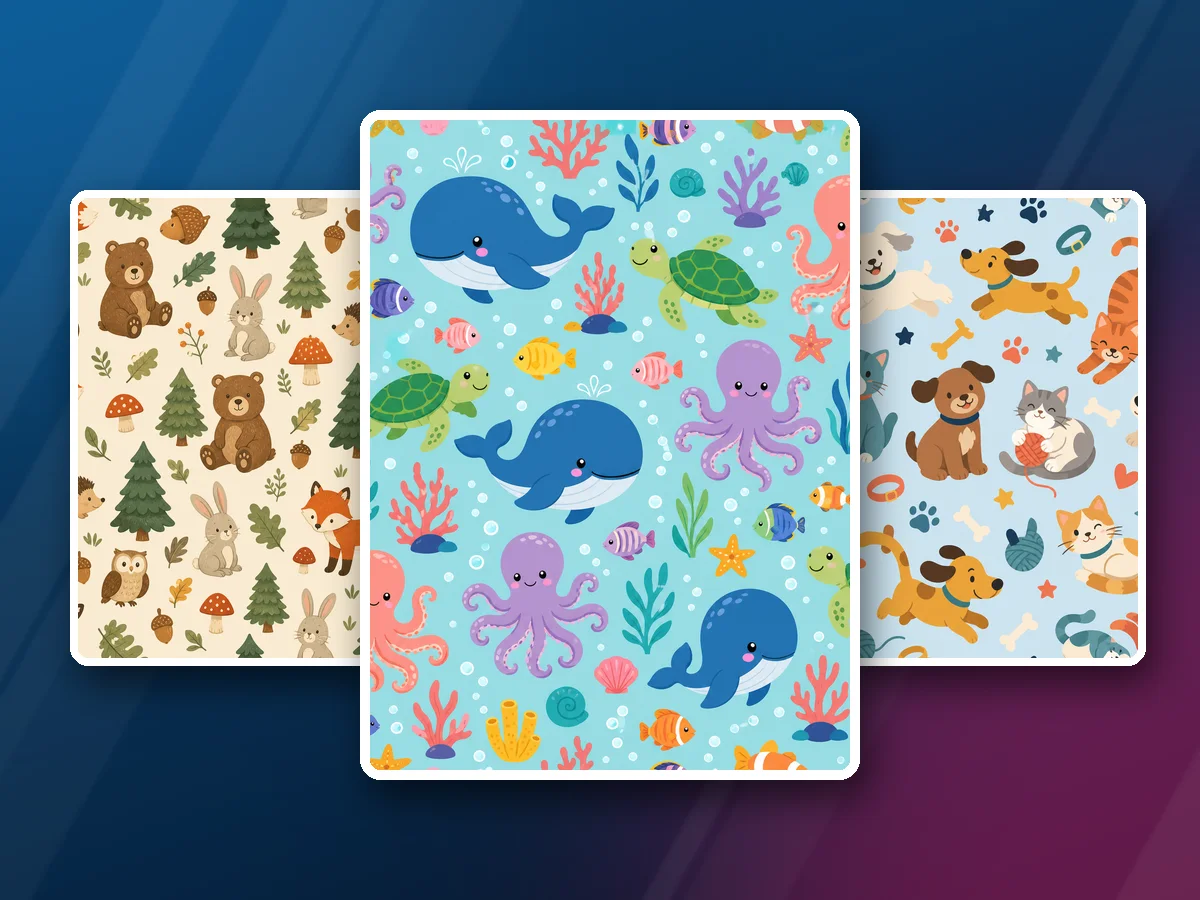 Diseños de patrones sublimados por metro: animales del bosque, océano y mascotas